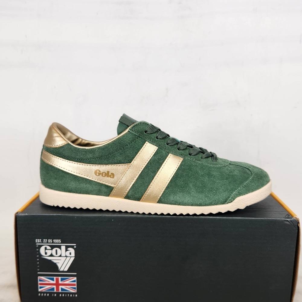 Gola Bullet Sneaker Women Size 7 Evergreen Dark Green Gold Suede Retro Low Top